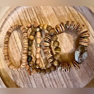 Natural Stone and Wood Beaded Bracelet Set
